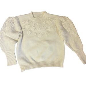 Woman’s acrylic cream colored sweater with flower appliqué cozy warm size small